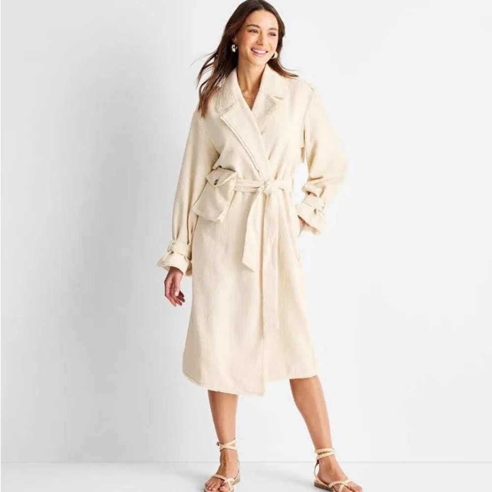 Future Collective with Jenny K. Lopez Women's Boucle Frayed Edge Trench Coat 1X